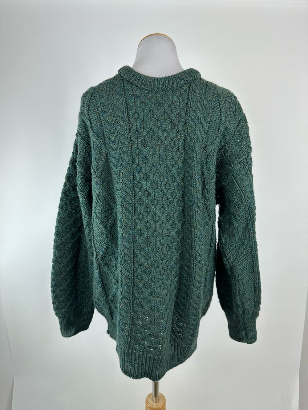 Aran Crafts Men’s Green Wool Cable Sweater Size Large